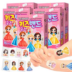 닥터헬퍼 캐릭터 키즈밴드 (뉴) 공주 단독 모양 혼합형 유아 어린이 상처밴드 일회용 반창고 16P, 5개
