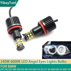 2p 240W 6000K 램프 LED 천사 눈 마커 전구 BMW E8 E82 E87 E88 E90 E92 M3 E93 E60 E70 X5 E7 X6 E89 Z4 2
