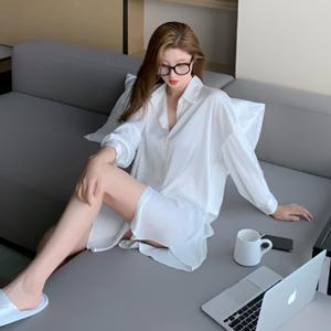 봄이몰 여성 롱 루즈핏 오버핏 원피스 셔츠 남방 블라우스 잠옷 슬립웨어 홈웨어 섹시 이벤트 의상