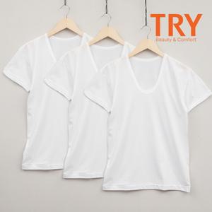 트라이 순면 남성 U넥 반팔 런닝셔츠 메리야스 3매세트