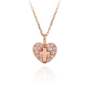 14K 세인트 십자가 하트 금 목걸이