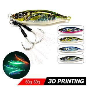 UV 발광 고등어 가짜 크랭크 베이트 60g 80g 3D 프린트 메탈 캐스트 지그 스푼 해안 캐스팅 피쉬 농어