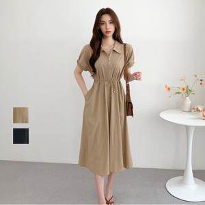 퍼프소매 원피스 카라 집업원피스 데일리 하객룩원피스