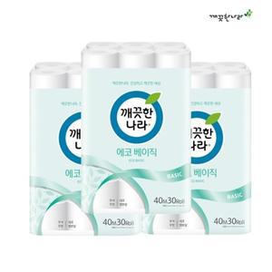 [깨끗한나라] 2겹 에코베이직 40m 30롤 x 3팩