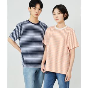 [게스][ON] 유니 세미오버핏 싱글 스트라이프 반팔티 NP2KE403