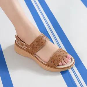 소가죽 킨트 쿠셔닝 펀칭 플랫 샌들 3.5cm