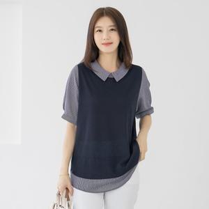엄마옷 마담4060 셔츠레이어드반팔블라우스 여름반팔 -ZBL2505062-