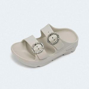 GEM 여성 슬리퍼 큐빅 버클 키높이 EVA 슬라이드 크림 K2981037RB-W