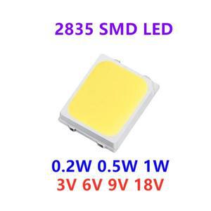 100개 고휘도 2835 SMD LED 칩 0.5W 1W 18V 9V 6V 3V 130lM   자연 흰색 3000K