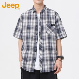 JEEP 지프 남성 반팔 셔츠 여름 옥스포드 체크 캐주얼 셔츠