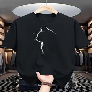 3XL 4XL 5XL 6XL 7XL 8XL 9XL 티 셔츠 빅사이즈 여름 남성 100 순면 캐주얼 스포츠 루즈한 고양이 패턴 프