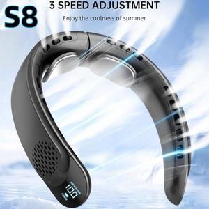 충전식 에어컨 팬, 4 모터, S8 넥 선풍기 냉각, 3600mAh 야외 스포츠용 3 단