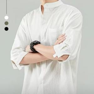 남자 린넨 헨리넥 셔츠 7부 반팔 여름 차이나카라 루즈핏 시원한 남방