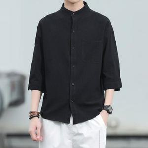 남성용 7부 쿨 린넨셔츠 루즈핏 차이나카라 헨리넥 여름 오버핏 데일리 남방