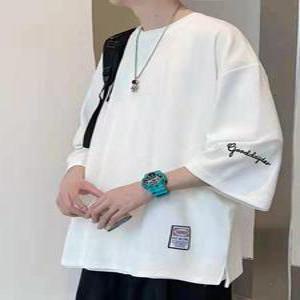 남자7부티셔츠 롱 얇은 오버핏 티셔츠 여름 봄 남성 면 7부티