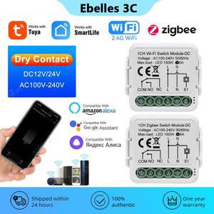 Tuya ZigBee WiFi 스마트 스위치 모듈 건식 접점 5A 범용 차단기 릴레이 DC 12/24V Alexa Google과 함께 작