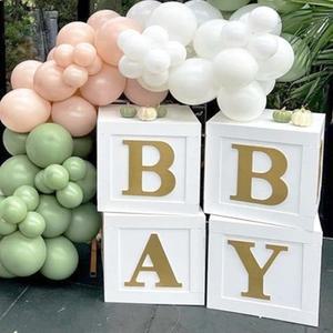베이비 샤워 박스 파티 장식 골드 문자 화이트 베이비 풍선 박스 블록  생일 베이비 샤워 성별 공개  12 월