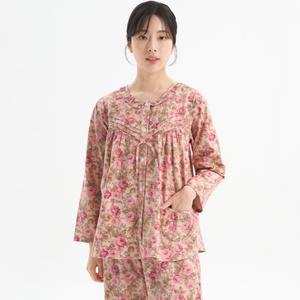 메이플라워 진한로열장미 긴팔 피치기모 순면 여성 빅사이즈 잠옷 세트