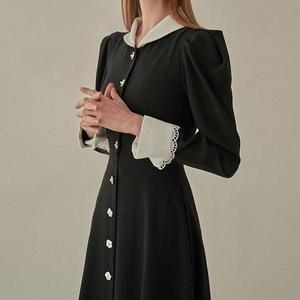 카라 자수 레이스 진주 롱 플레어 A라인 배색 여자 원피스 (6806714)