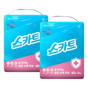 스카트 잘닦이는 살균 소독 티슈, 60매, 4입, 2개