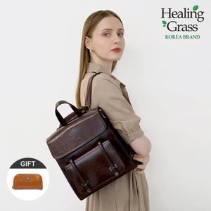 [선물증정] 힐링그래스 소가죽 클래식 플랩 백팩 HGSG2411