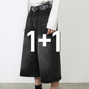 1+1 남녀공용 여름 쿨진 7부 데님 청 버뮤다팬츠 반바지 3컬러