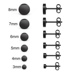 남성용 스테인레스 스틸 라운드 블랙 이어 스터드 펑크 귀걸이 푸시 백 여성용 쥬얼리 3 8mm 듀얼