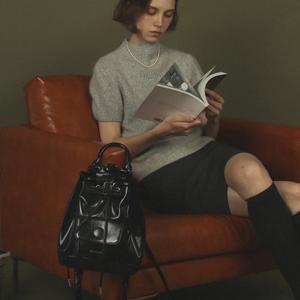 [마스마룰즈]Leather ribbon string mini backpack _ Black