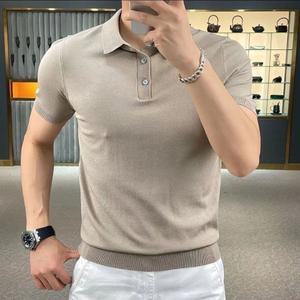 티 셔츠 반팔 면티 얇은 카라 남성 패션 폴로 턴다운 칼라 솔리드 캐주얼 니트 의류 상의 풀오버 스트리트