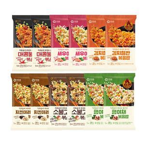 아워홈 새우볶음밥 250g+김치철판볶음밥 250g+햄 야채 볶음밥 250g+치킨 데리야끼 볶음밥 250g+소불고기 볶음밥 230g+매콤 불닭 볶음밥 230g 각 2개 ( 총12개 )
