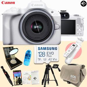 캐논 EOS R50 화이트+18-45 KIT + 메모리 +아이리버 정품 OLED 무선 슈팅그립 포함 9종 크리에이터 패키지