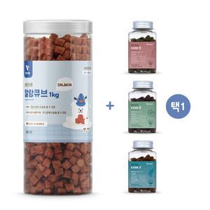 뷰인더펫 강아지간식 대용량 말랑 큐브 연어 1kg(뷰인더펫 위드 케어 영양제 증정)