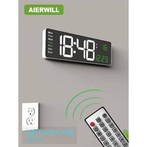 벽걸이LED시계 Aierwill N6 디지털 벽시계 16인치 대형 알람 시계 주 온도 듀얼 LED 디스플레이