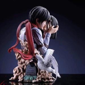 타이탄 애니메이션 피규어에 대한 공격 Eren Jaeger Mikasa Ackerman 액션 22CM 동상 마지막 키스 모델 수