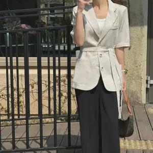퍼스너 린넨 반팔 스트랩 자켓 여름 여성 반팔자켓 데일리 출근룩 빅사이즈