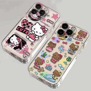 Y2K 새로운 사랑스러운 귀여운 헬로 키티 전화 케이스 iPhone 16 15 14 13 12 11 Mini Pro Max X XR XSMax 7 8 Plus SE20 투명 커버