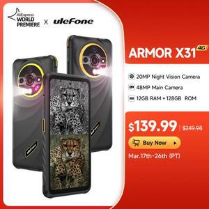 Ulefone Armor X31 4G 견고한 전화 안드로이드 14 스마트폰 6.56인치 12GB RAM 128GB ROM 48MP NFC 야간 카