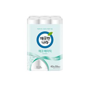 DFANO 깨끗한나라 에코베이직 화장지 30롤 엠보싱 무색 무향 휴지 두루마리