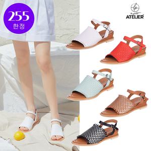 [CJ최저가][최초가 199000] 소가죽 4cm 웨지 위빙 샌들 R223SE01
