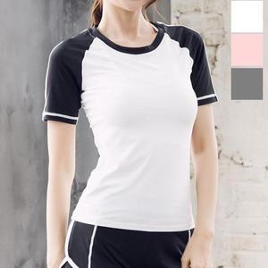 [JHP718US_51]여자배색반팔티레쉬가드요가복 여성상의