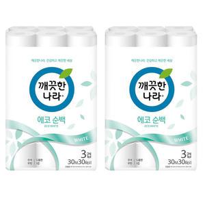 깨끗한나라 에코 순백 엠보싱 3겹 30m 30롤x2팩 총60롤 화장지