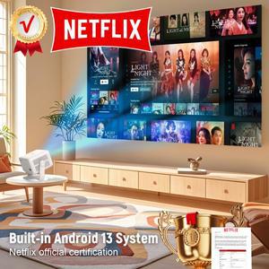 TP350 Netflix 인증 프로젝터 4K 안드로이드 13 네이티브 Wifi6 BT5.2 1080P 650ANSI 휴대용 자동 키스톤