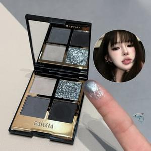 스파클링 아이 섀도우 팔레트 스모키 블랙 매트 글리터 피그먼트 오래 지속되는 방수 메이크업 4 색