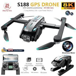 S188 드론 8K 전문 HD 듀얼 카메라 5G 와이파이 GPS 장애물 회피, 브러시리스 접이식 쿼드콥터, RC 거리 2k