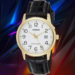 Casio MTPV002GL-7B2 Men 아날로그 시계 [세금포함] [정품] 가죽 Band 화이트 다이얼 Date New 손목시계 패