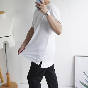 5XL까지 남자 빅사이즈 슬라브 트임 롱 레이어드 반팔 티셔츠