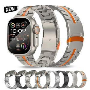 남성용 티타늄 스트랩 Apple Watch Series 10 46mm 울트라 49mm 티타늄 오렌지 밴드 IWatch 9 8 7 6 5 4 45mm 44mm 링크 팔찌