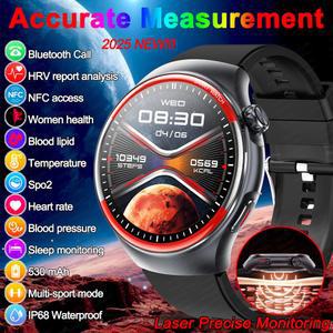 2025 AI 진단 NFC 스마트 워치 남성 혈압 ECG PPG 심박수 IP68 방수 건강 피트니스 하이 엔드 레이저 Smartwatch