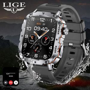 LIGE 견고한 군용 스마트 시계 남성 야외 시계 IP68 방수 Al 음성 BT 통화 건강 모니터 Smartwatch For Android ios