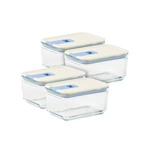 네오플램 퍼펙트씰M 직사각500ml 4종 세트/내열유리 밀폐 진공 반찬통 냉동밥 냉장고정리